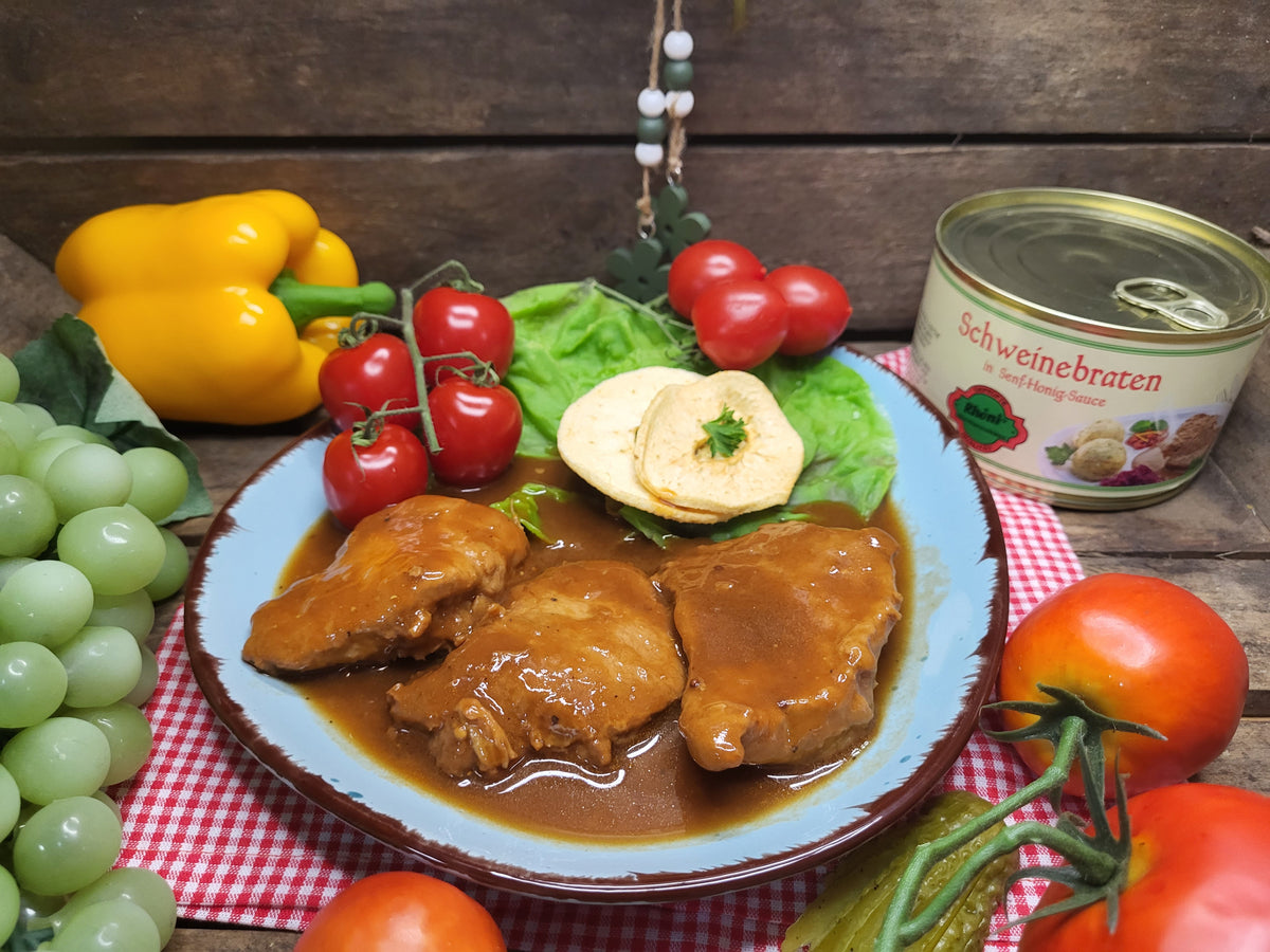 Schweinebraten in Senf-Honig-Sauce 400g Dose – Rhöni-Shop