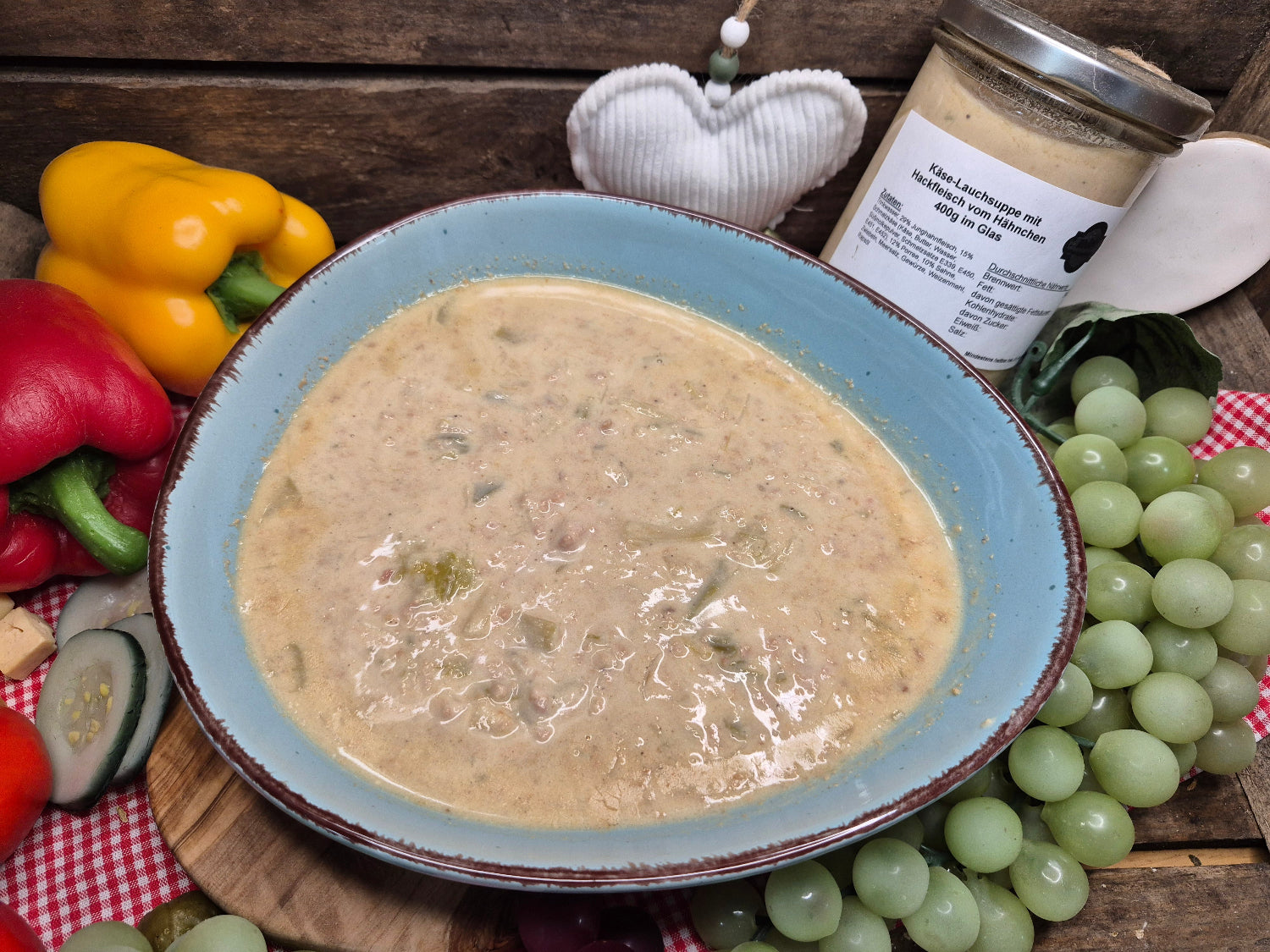 Käse-Lauchsuppe mit Hackfleisch vom Hähnchen 400g Glas (MHD: 31.10.2026)