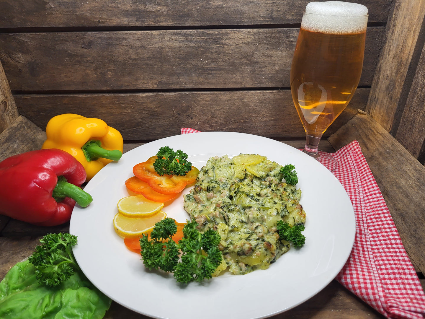 Kartoffelauflauf mit Hackfleisch und Spinat 300g Schlauch (MHD: 07.06.2024)