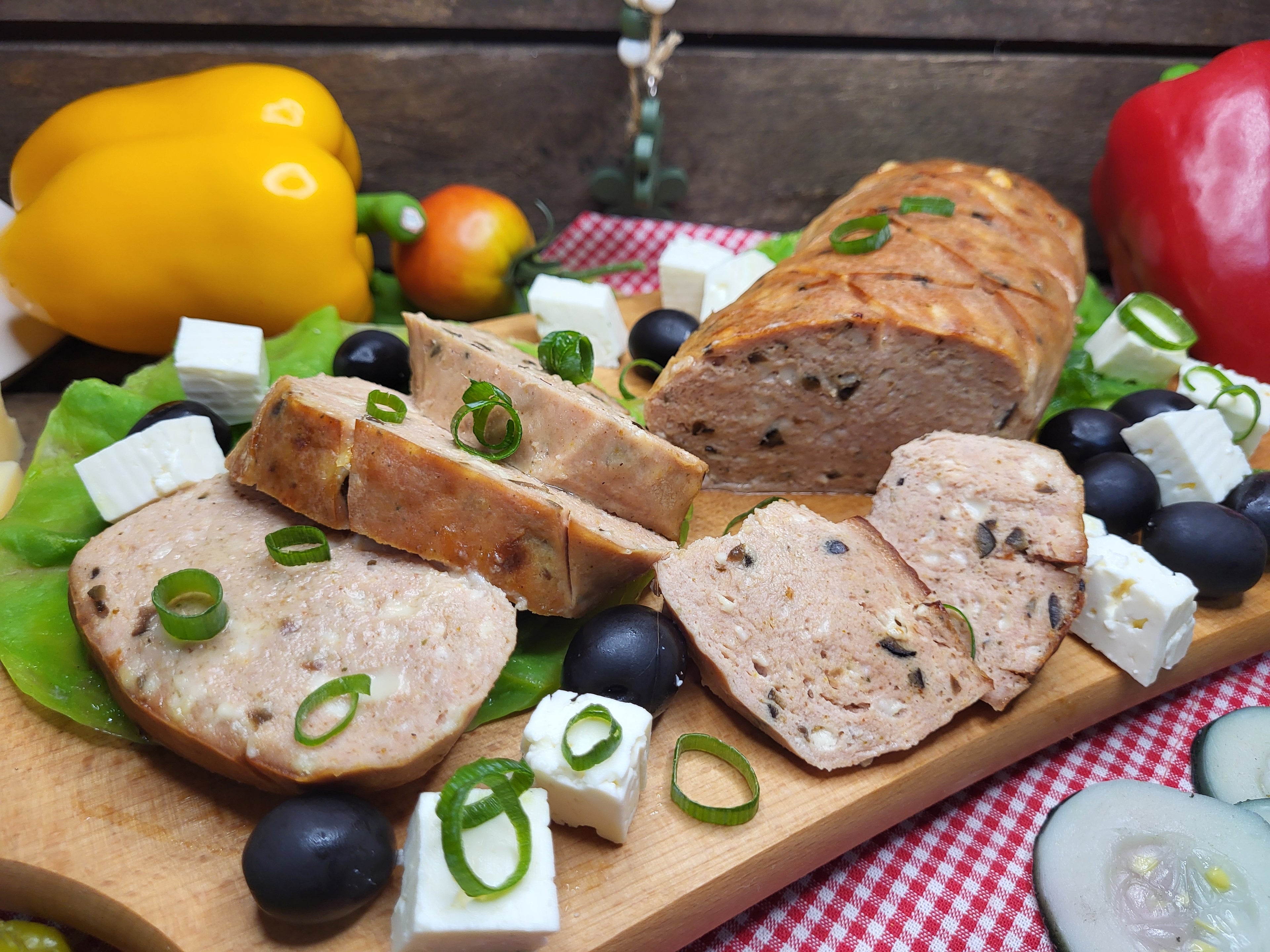 Leberkäse "Griechische Art" mit Oliven und Käse 500g (MHD: 05.10.2026)