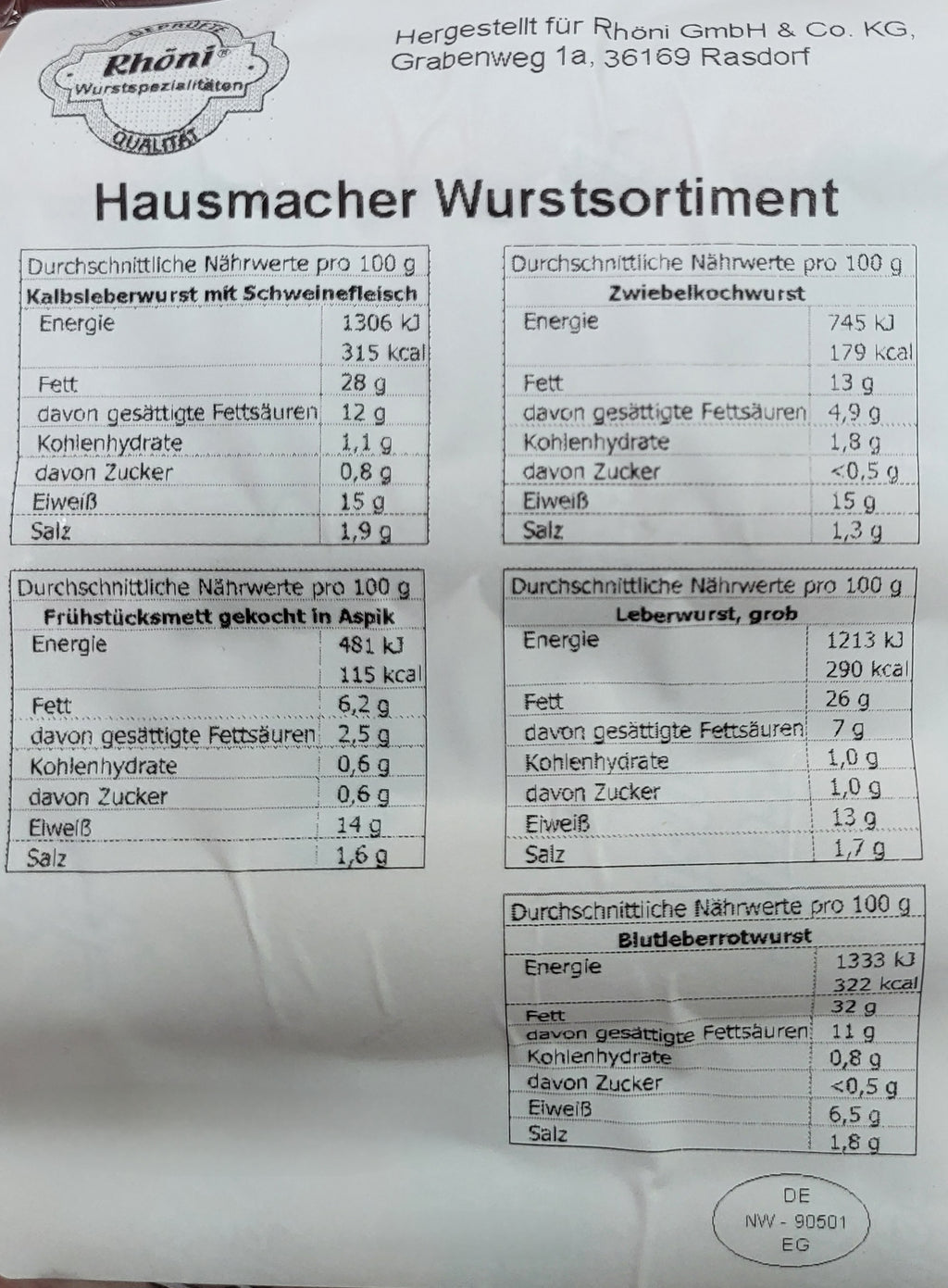 Hausmacher Wurstsortiment 750g (MHD: 09.07.2026)