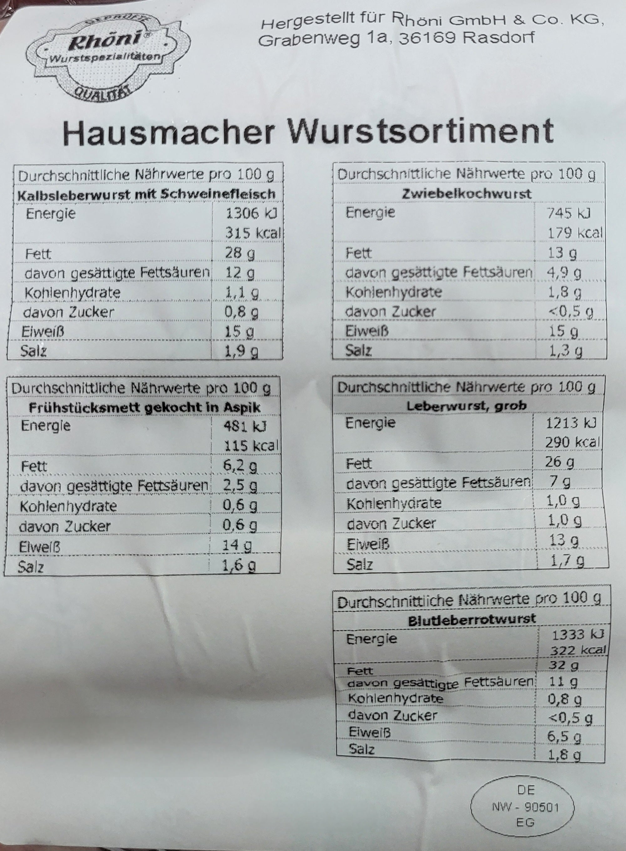 Hausmacher Wurstsortiment 750g (MHD: 09.07.2026)