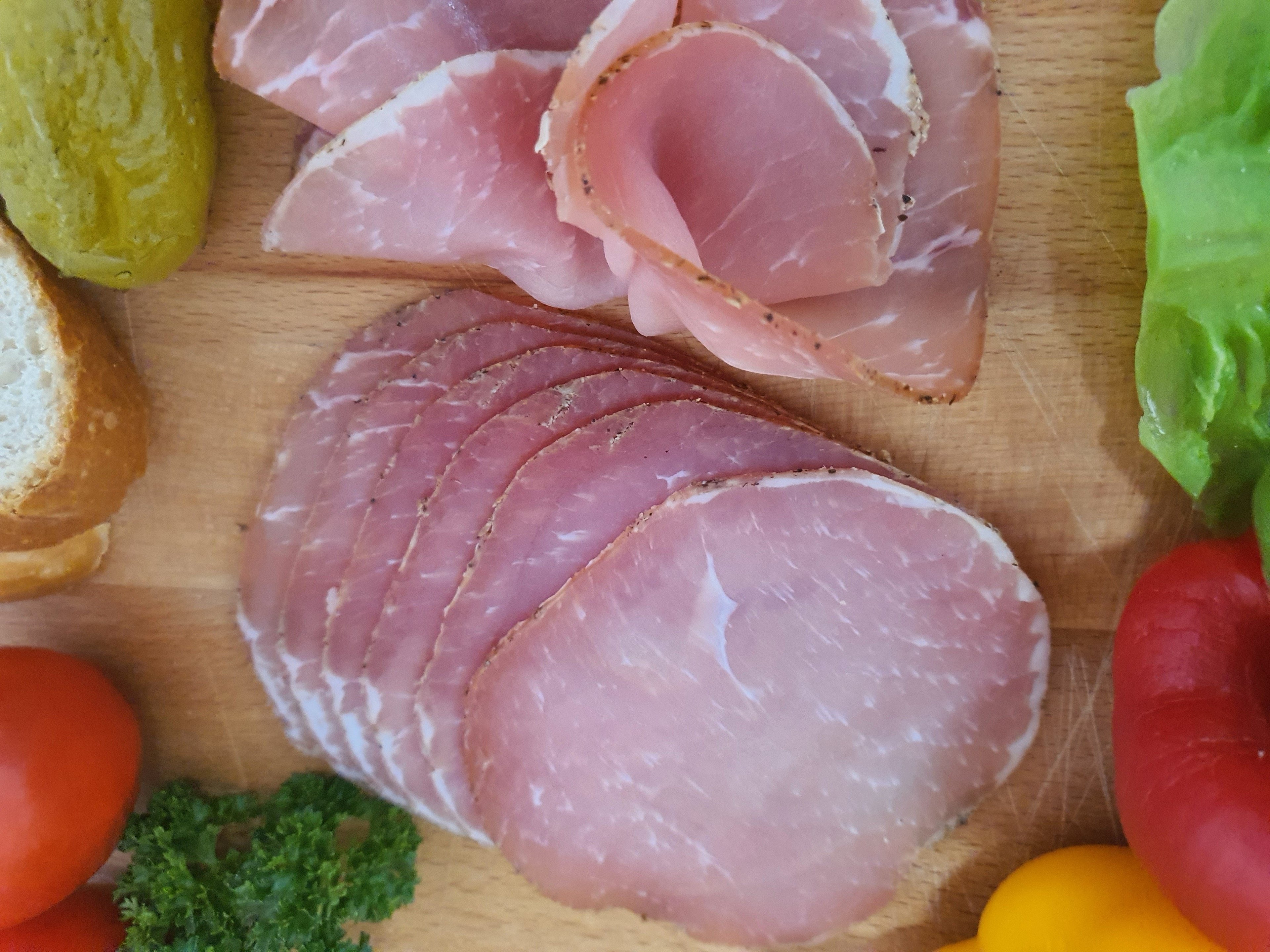 Lachsschinken in Scheiben 80g (MHD: 21.08.2026)